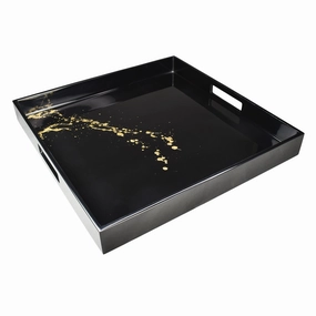 Lacquer Square Tray 16" (Artful Gold with Black) Decorative Trays cheap sale
