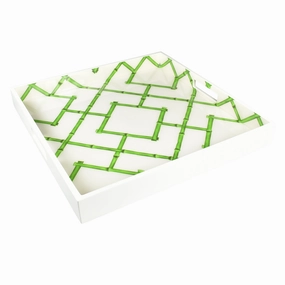 Lacquer Square Tray 16" (Green Bamboo) Decorative Trays cheap sale