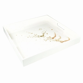 Lacquer Square Tray 16" x 16" (Artful Gold with White) Decorative Trays cheap sale