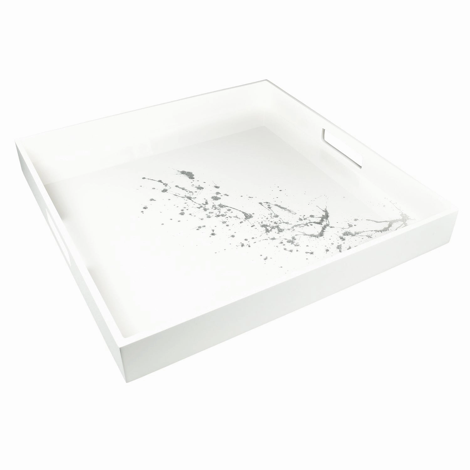 Lacquer Square Tray 16" x 16" (Artful Silver with White) Decorative Trays cheap sale