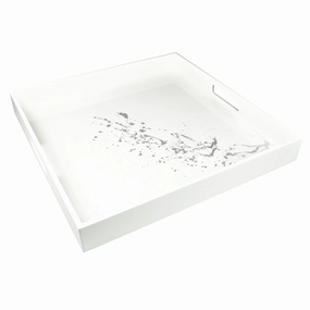 Lacquer Square Tray 16" x 16" (Artful Silver with White) Decorative Trays cheap sale