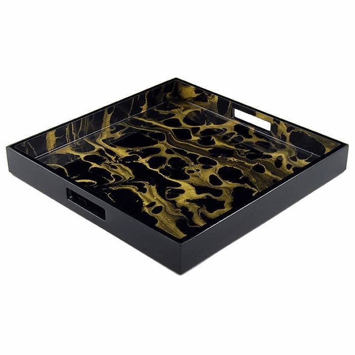 Lacquer Square Tray - Black & Gold Marble Decorative Trays cheap sale