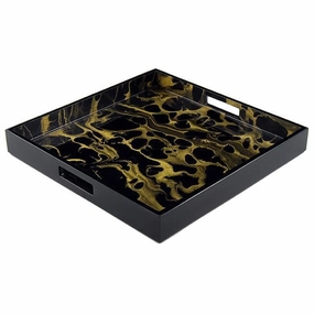 Lacquer Square Tray - Black & Gold Marble Decorative Trays cheap sale
