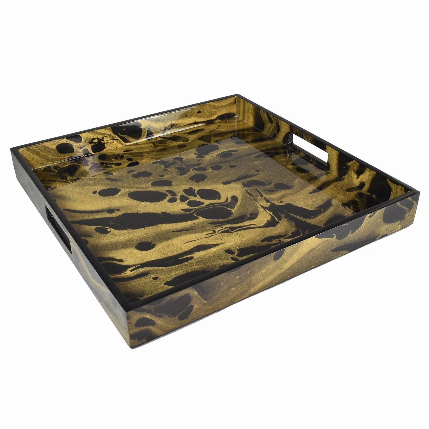 Lacquer Square Tray (Black & Gold Marble) Decorative Trays cheap sale