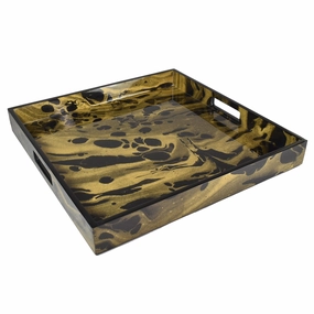 Lacquer Square Tray (Black & Gold Marble) Decorative Trays cheap sale