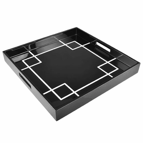 Lacquer Square Tray (Black with White Interlock) Decorative Trays cheap sale
