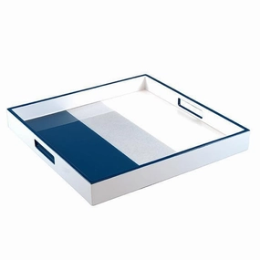 Lacquer Square Tray (Navy Blue with Shine Silver and White) Decorative Trays cheap sale