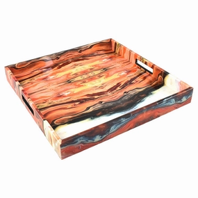 Lacquer Square Tray (Orange Marble) Decorative Trays cheap sale