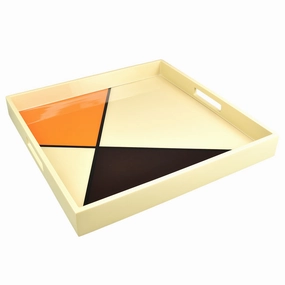 Lacquer Square Tray (Orange, Taupe with Chocolate Brown Inlay) Decorative Trays cheap sale