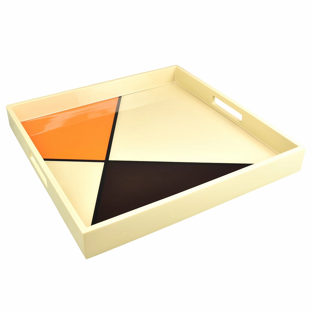 Lacquer Square Tray (Orange, Taupe with Chocolate Brown Inlay) Decorative Trays cheap sale