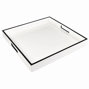 Lacquer Square Tray (White with Black Trim) Decorative Trays cheap sale