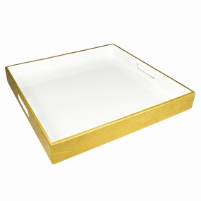 Lacquer Square Tray (White with Outside Shine Gold Leaf) Decorative Trays cheap sale