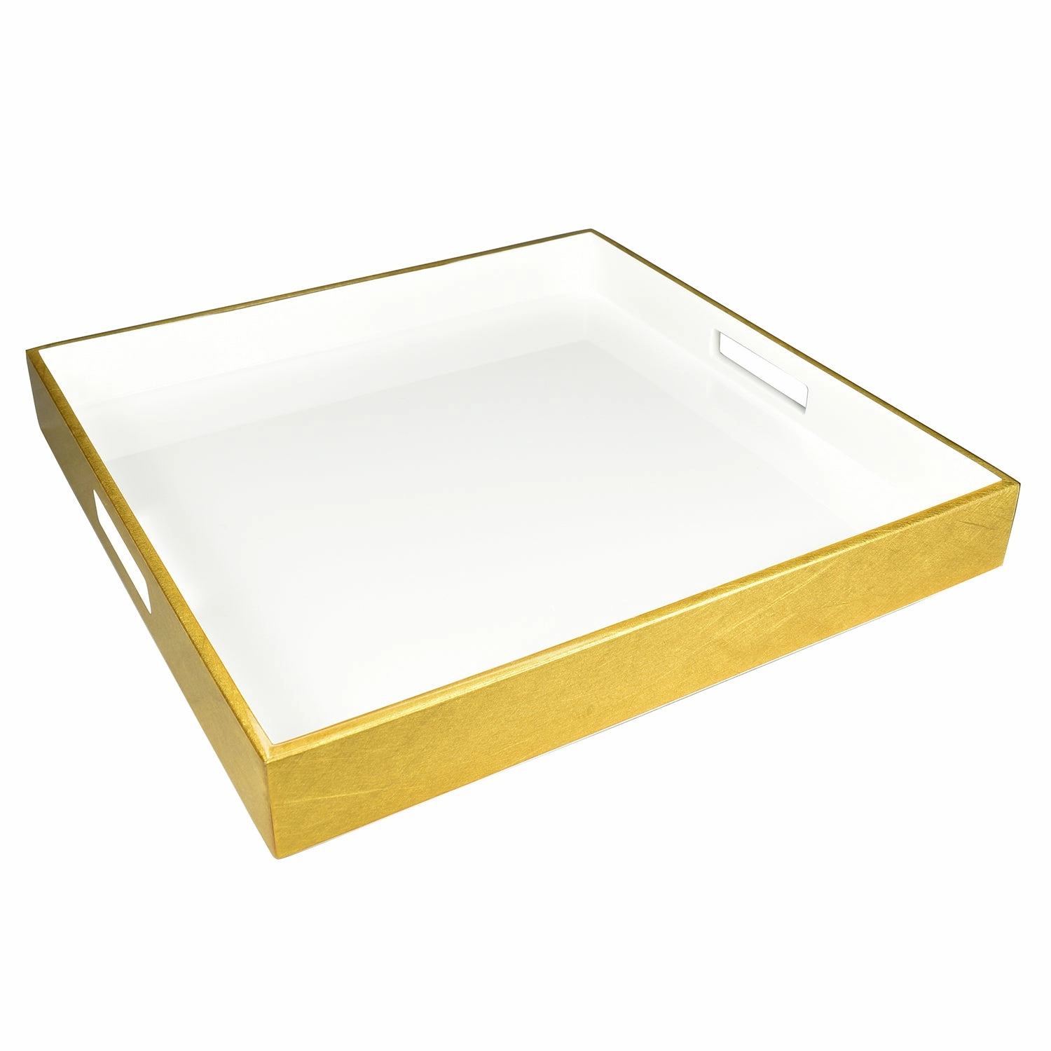 Lacquer Square Tray (White with Outside Shine Gold Leaf) Decorative Trays cheap sale