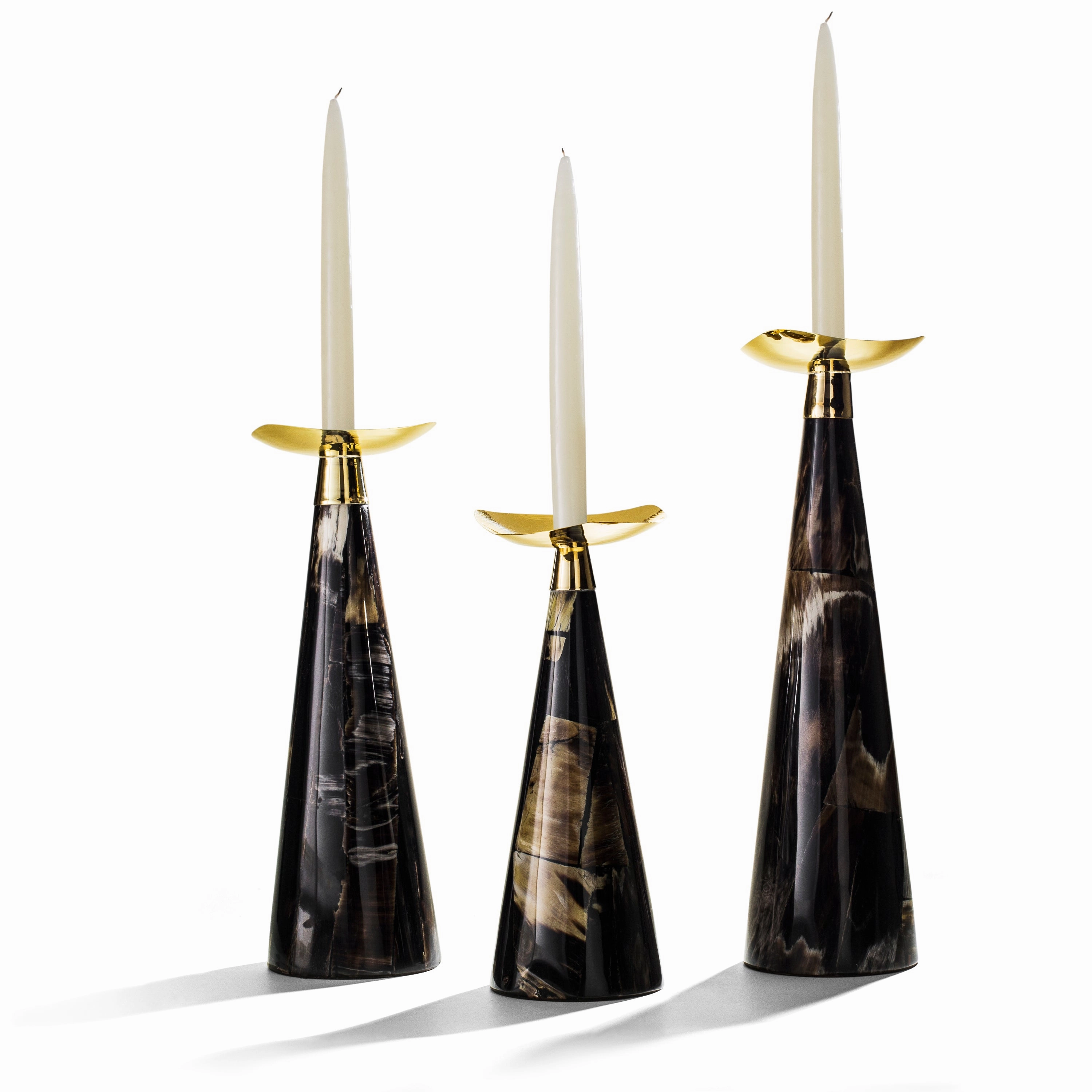 Ladorada Horn Veneer Trio Candle Holder Set