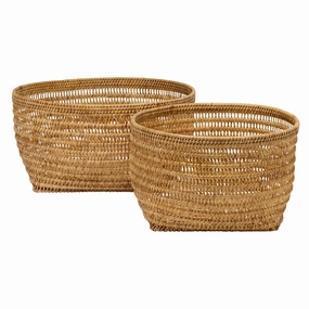 Laredo Rattan Round Nested Basket Set/2 Decorative Baskets clearance deals