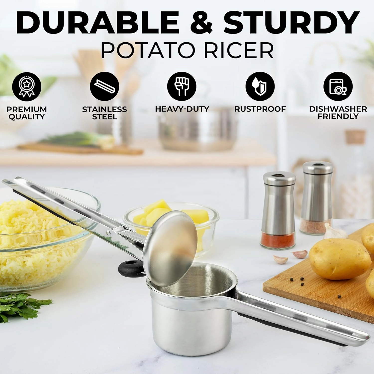 Large Potato Ricer with 2 Interchangeable Discs