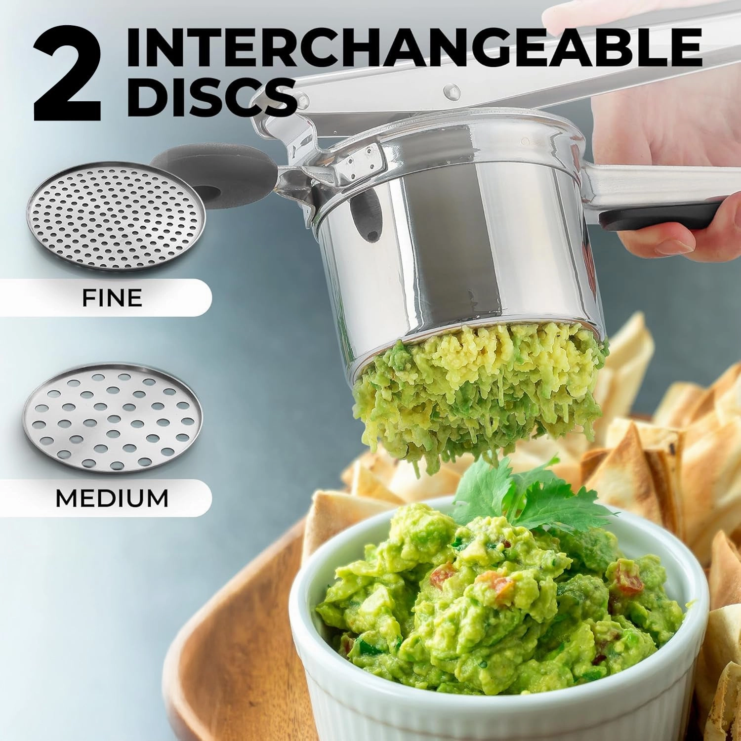 Large Potato Ricer with 2 Interchangeable Discs