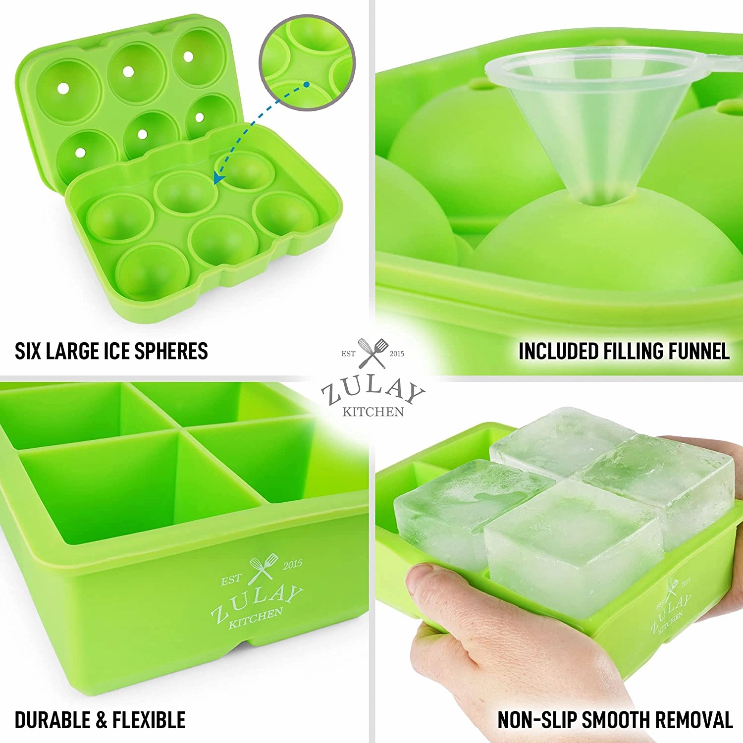 Large Square Ice Cube Molds and Sphere Ice Ball Maker with Lid (Set of 2)