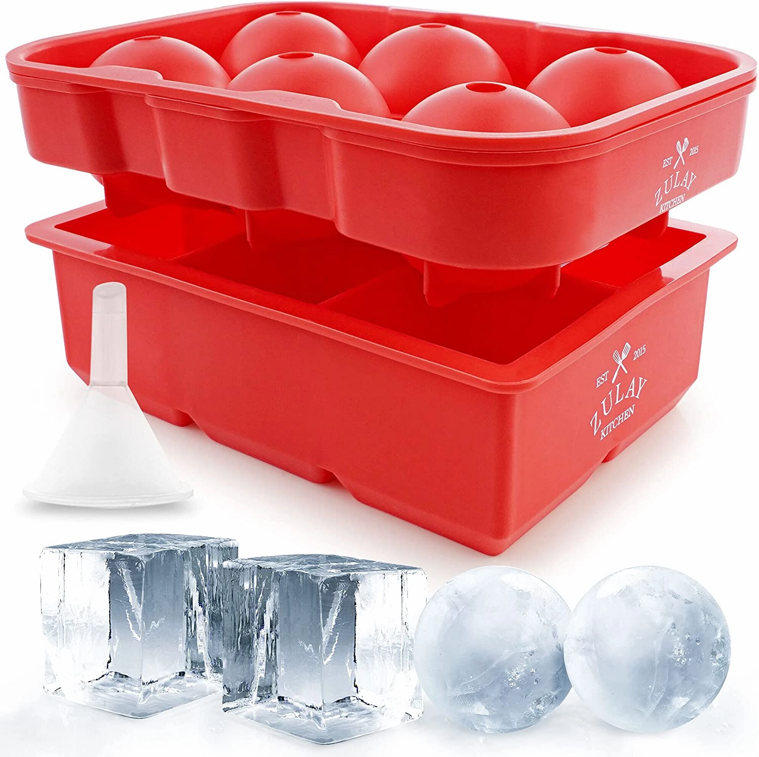 Large Square Ice Cube Molds and Sphere Ice Ball Maker with Lid (Set of 2)