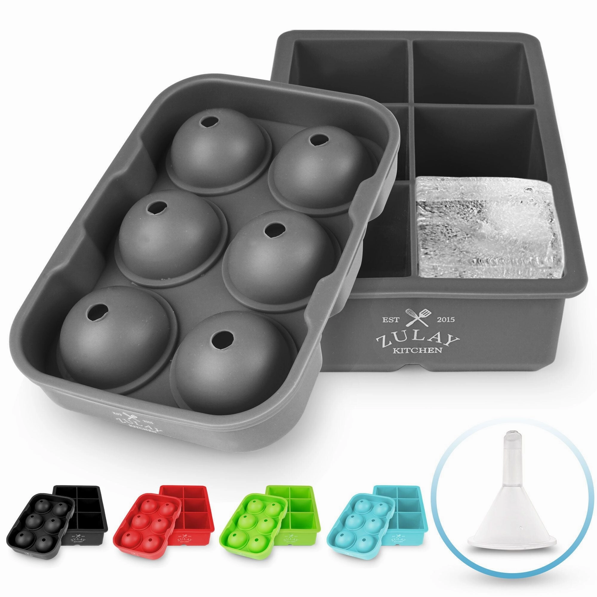 Large Square Ice Cube Molds and Sphere Ice Ball Maker with Lid (Set of 2)