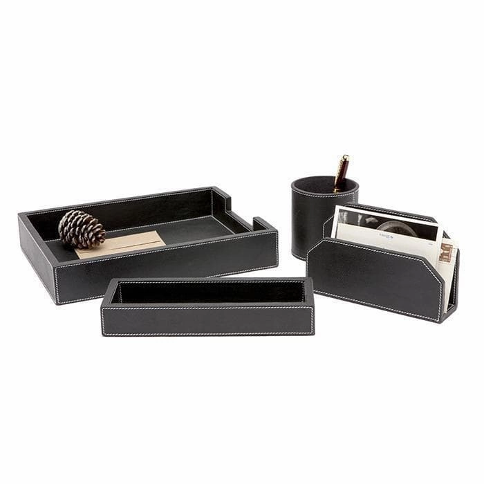 Larne Black Full-Grain Leather Office Accessory Set/4 Home Decor Office Organization Convenient shopping