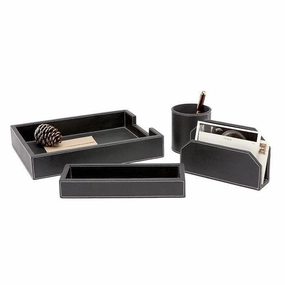 Larne Black Full-Grain Leather Office Accessory Set/4 Home Decor Office Organization Convenient shopping