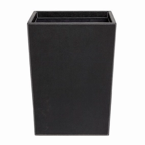 Larne Black Full-Grain Leather Rectangle Wastebasket Home Decor Office Organization Convenient shopping