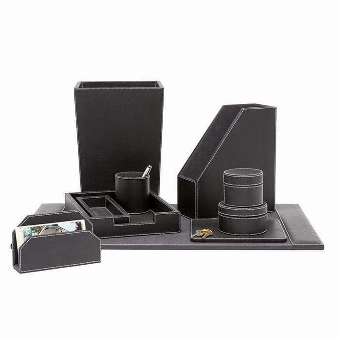 Larne Black Full-Grain Leather Rectangle Wastebasket