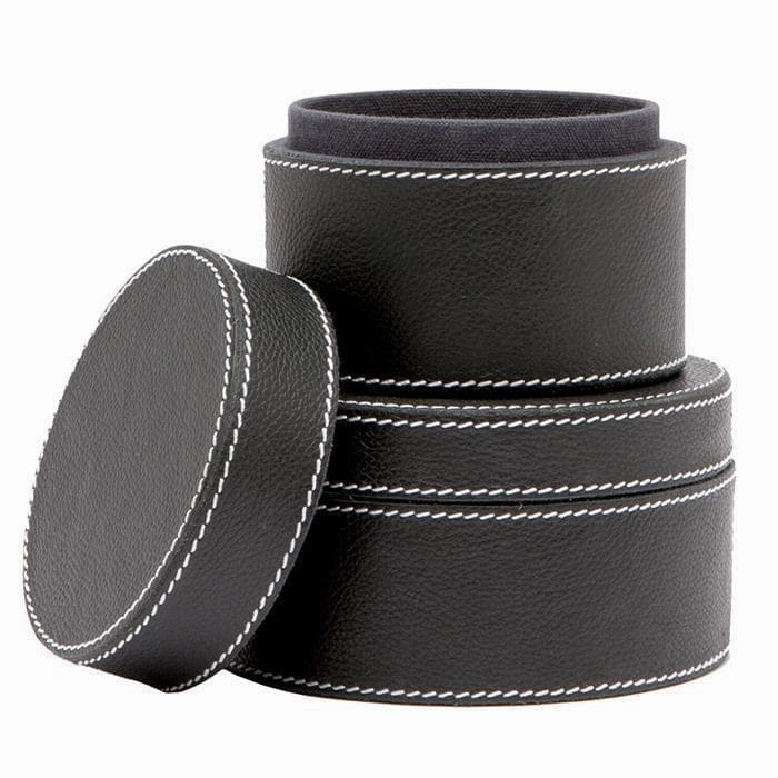 Larne Black Full-Grain Leather Round Canister Set/2 Home Decor Office Organization Convenient shopping