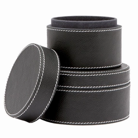 Larne Black Full-Grain Leather Round Canister Set/2 Home Decor Office Organization Convenient shopping