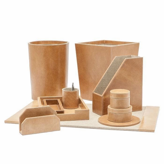 Leon Caramel Leather Office Accessory Set/4