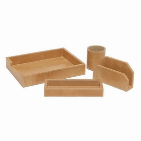 Leon Caramel Leather Office Accessory Set/4 Home Decor Office Organization Convenient shopping
