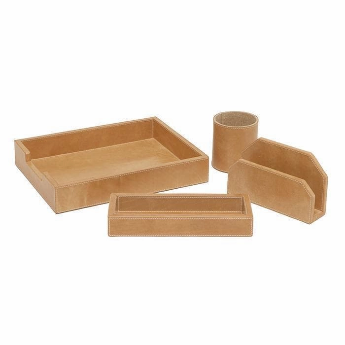 Leon Caramel Leather Office Accessory Set/4 Home Decor Office Organization Convenient shopping