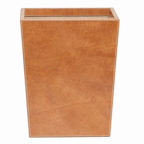 Leon Caramel Leather Rectangle Waste Basket, Tapered Home Decor Office Organization Convenient shopping