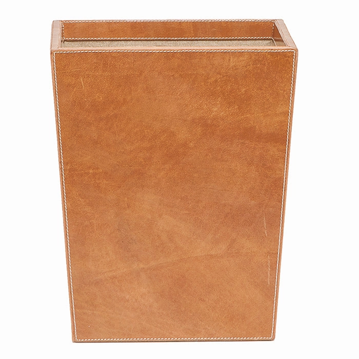 Leon Caramel Leather Rectangle Waste Basket, Tapered Home Decor Office Organization Convenient shopping