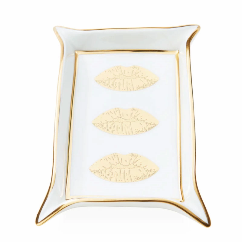 Lips Valet Tray, Cream and Gold, 17.7cm x 12.7 cm