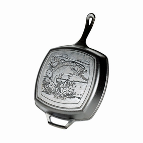 Lodge Cast Iron Wildlife Series 10.25 Inch Square Grill Pan, Fish Cookware holiday sale