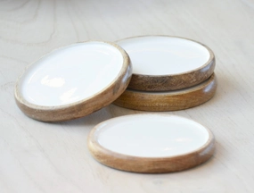 mango wood enamel coasters with lip Entertaining Servingware discount