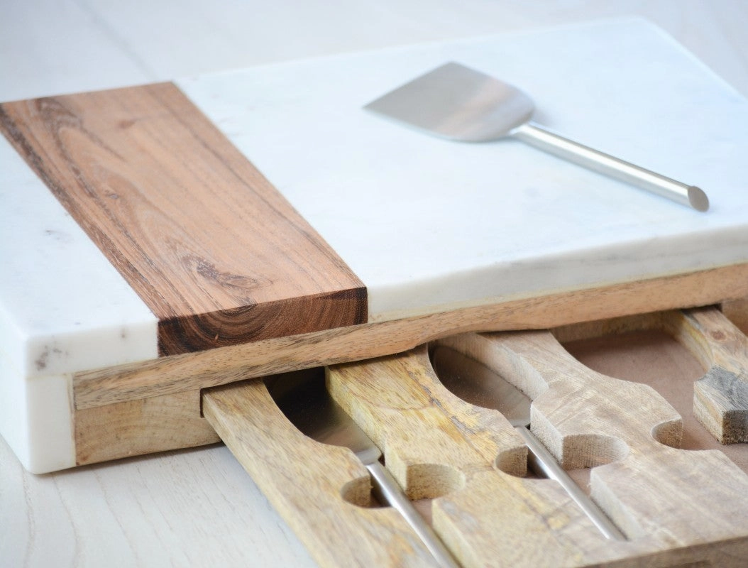 marble and acacia cheese set