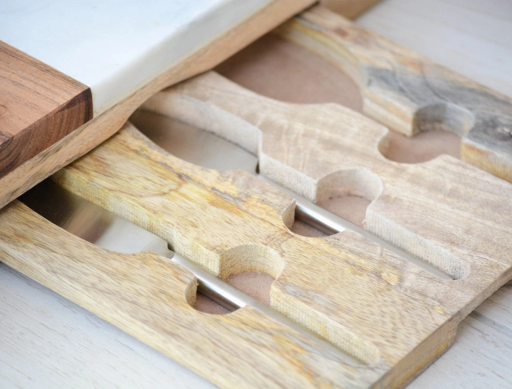 marble and acacia cheese set