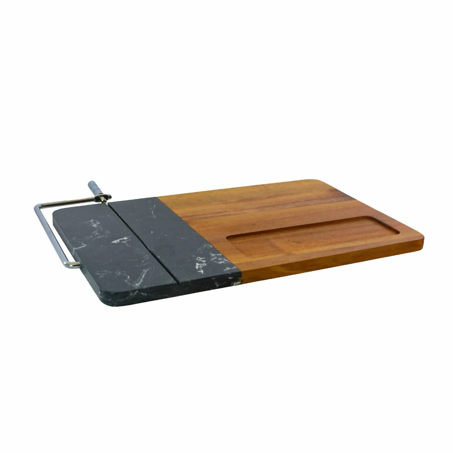 Marble And Acacia Wood Board With Slicer In Black/natural