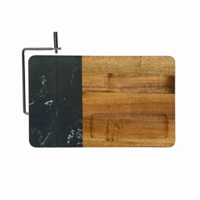 Marble And Acacia Wood Board With Slicer In Black/natural Cutlery knife sets deals