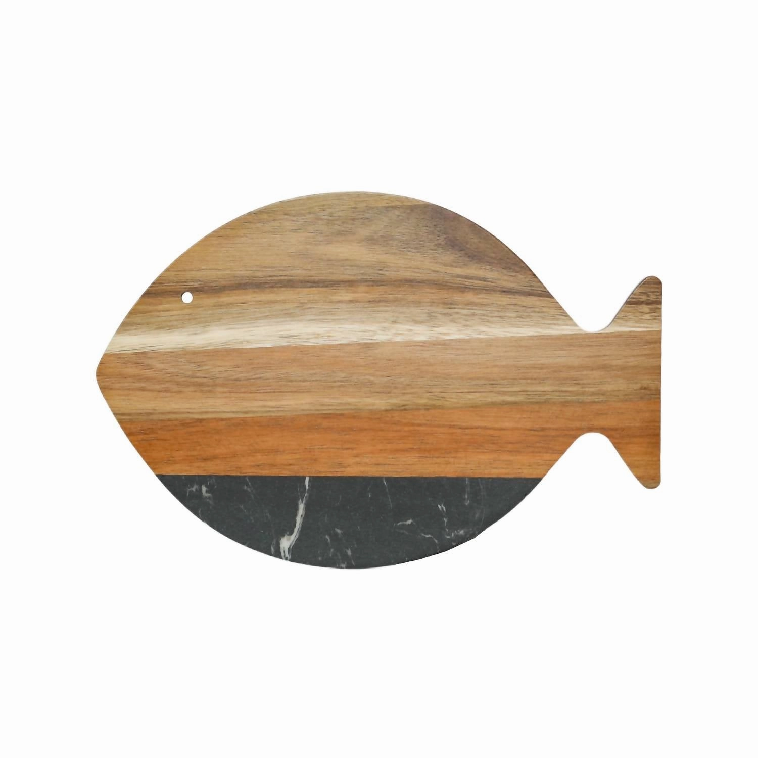 Marble And Acacia Wood Fish Board In Black/natural