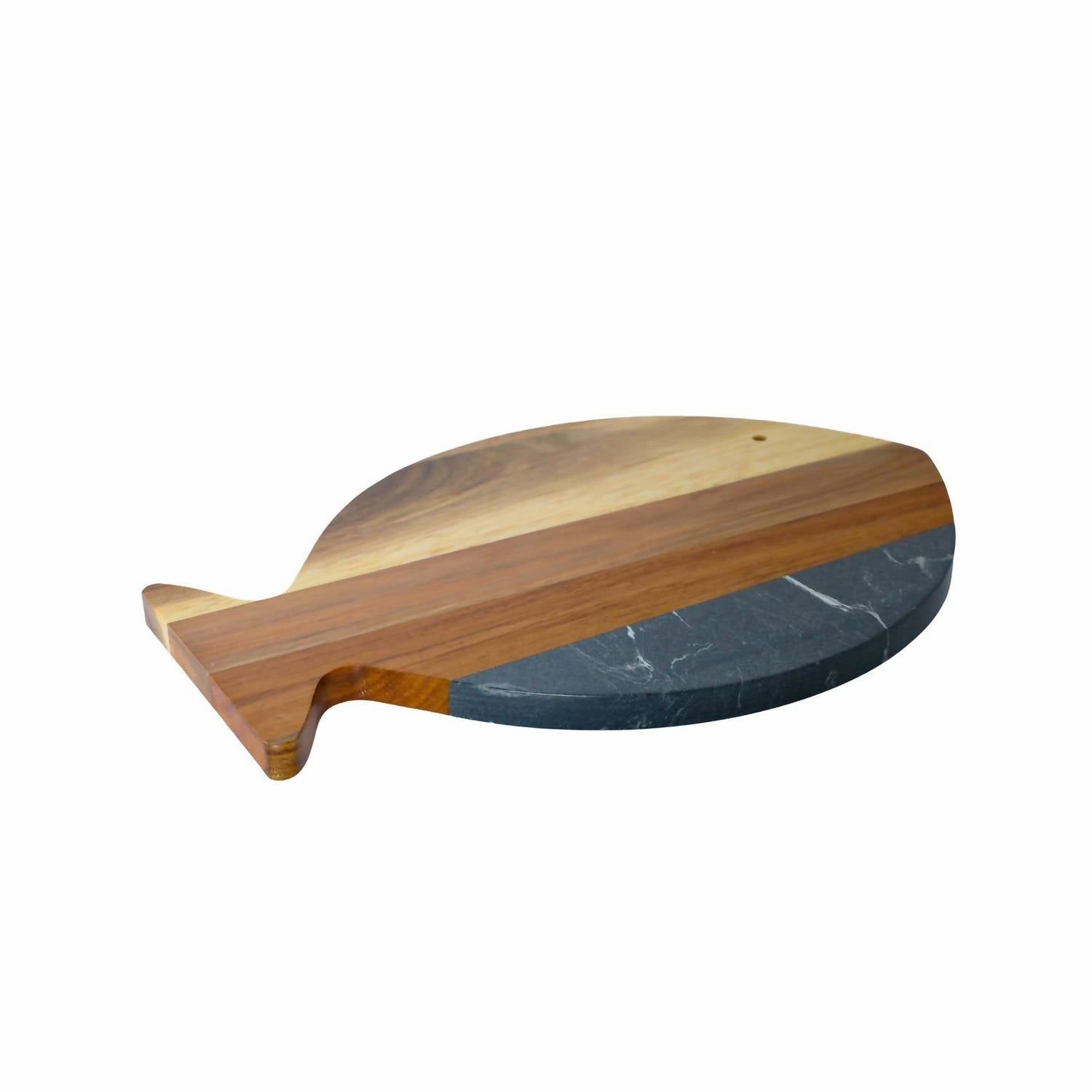 Marble And Acacia Wood Fish Board In Black/natural