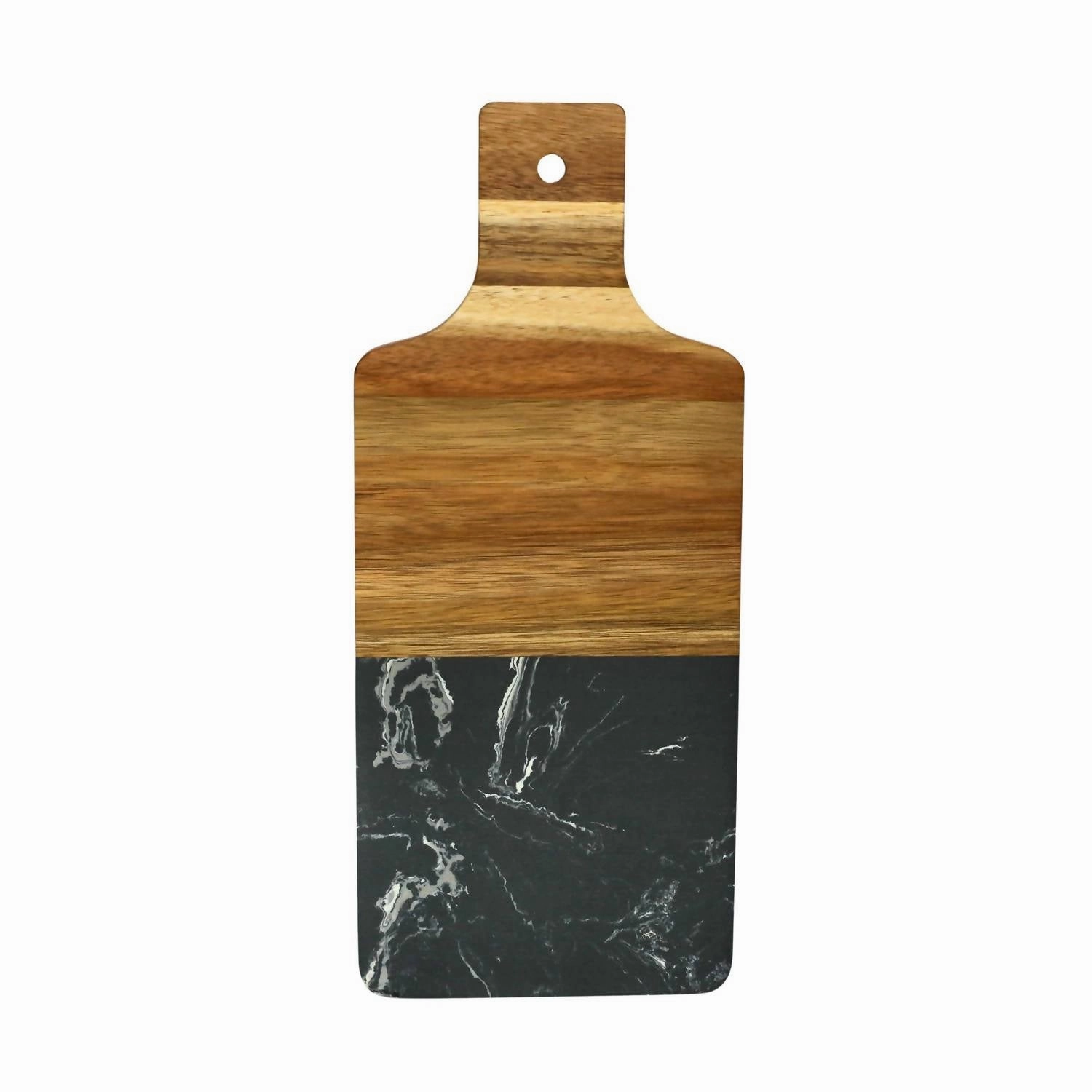 Marble And Acacia Wood Handled Board In Black/natural