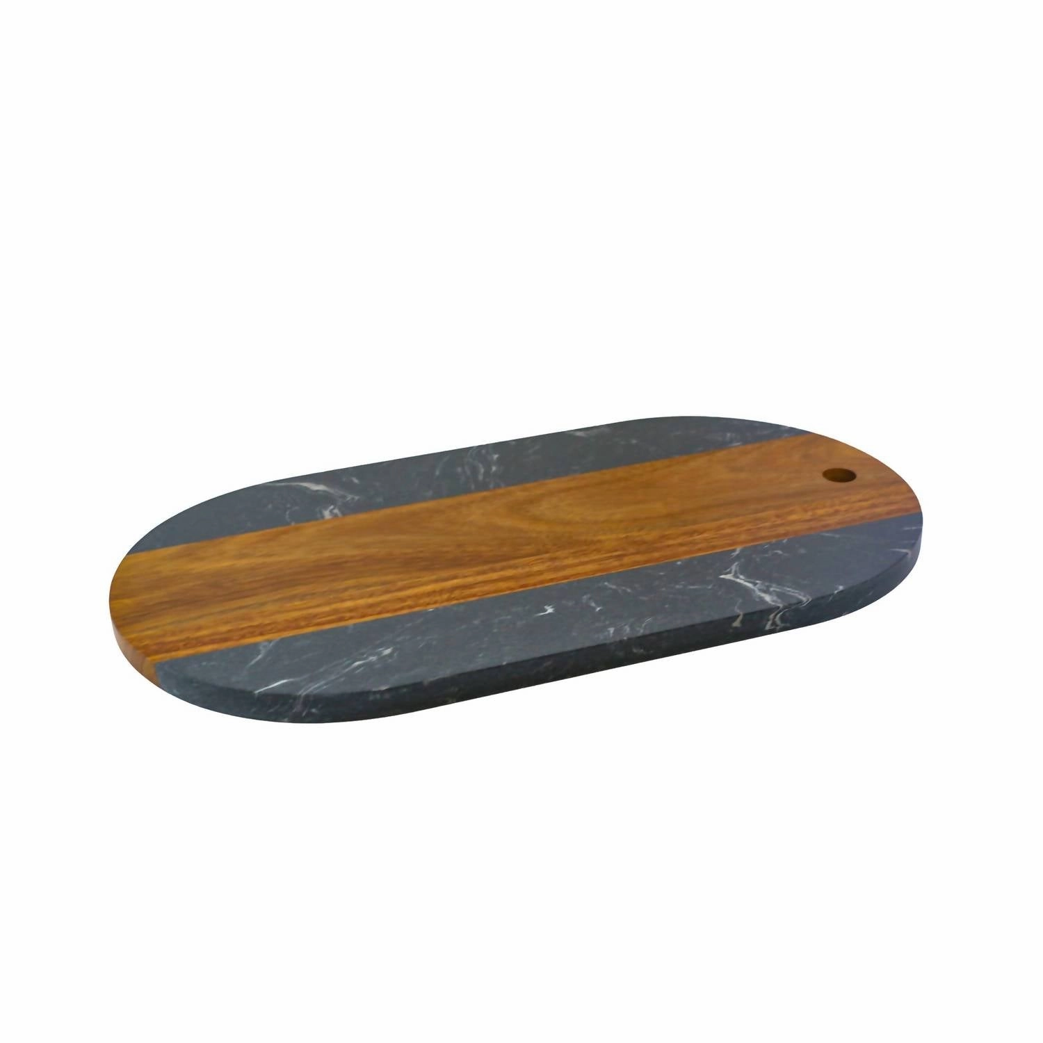 Marble And Acacia Wood Oval Board In Black/natural