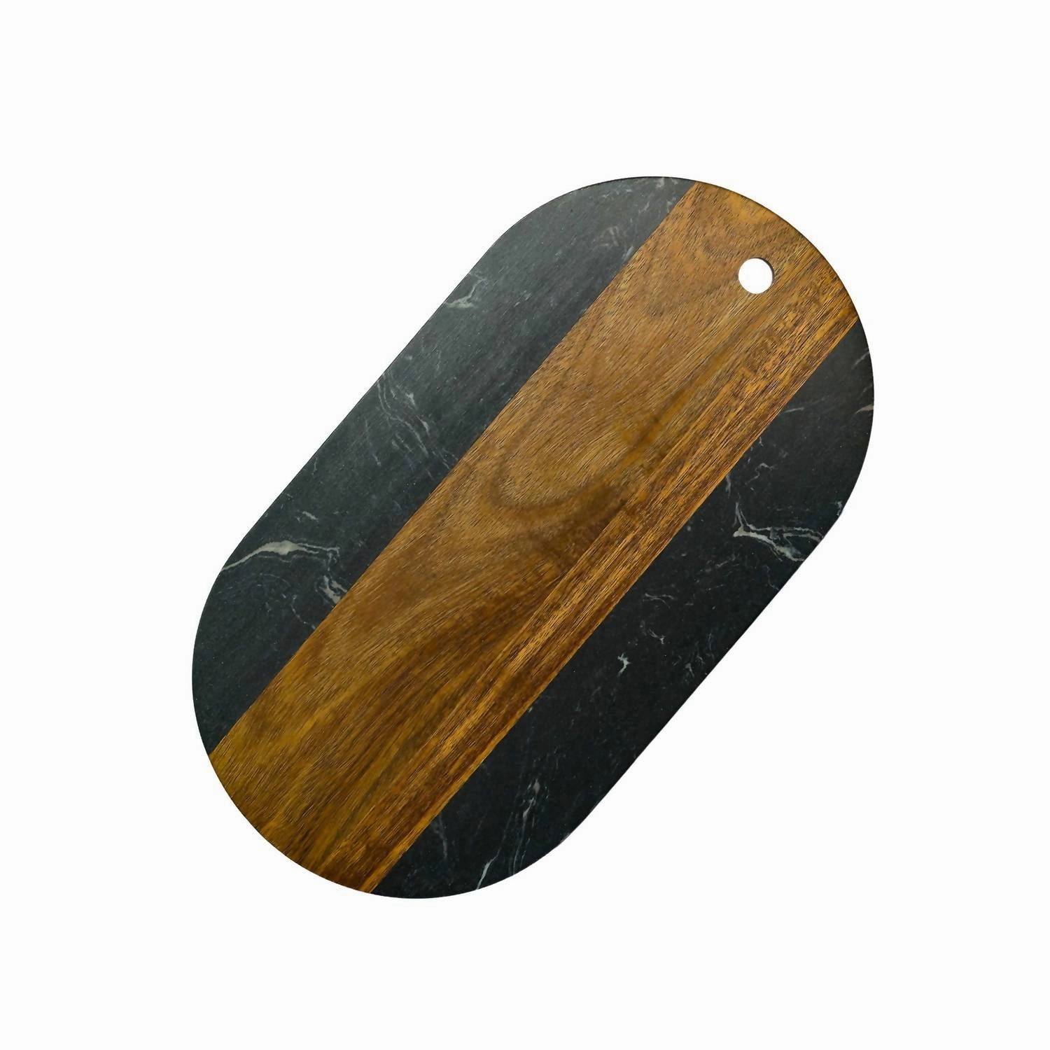 Marble And Acacia Wood Oval Board In Black/natural