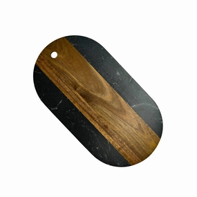 Marble And Acacia Wood Oval Board In Black/natural Cutlery knife sets deals
