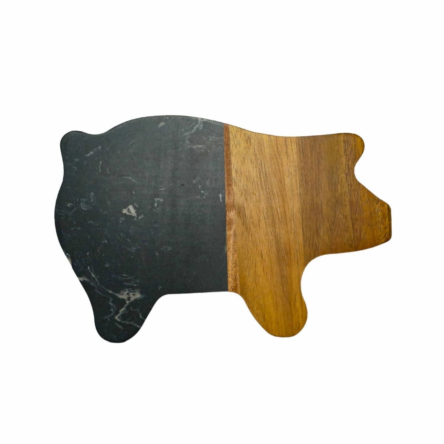 Marble And Acacia Wood Pig Board In Black/natural