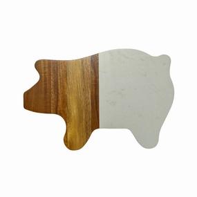 Marble And Acacia Wood Pig Board In White Serveware deals online